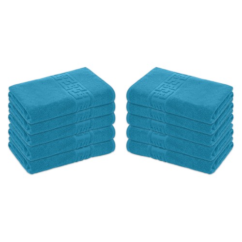 Set 10 Prosoape de Baie si de Fata ,500g/m², model Grecesc, bumbac 100%, 30×50 cm, Albastru, PRO-76