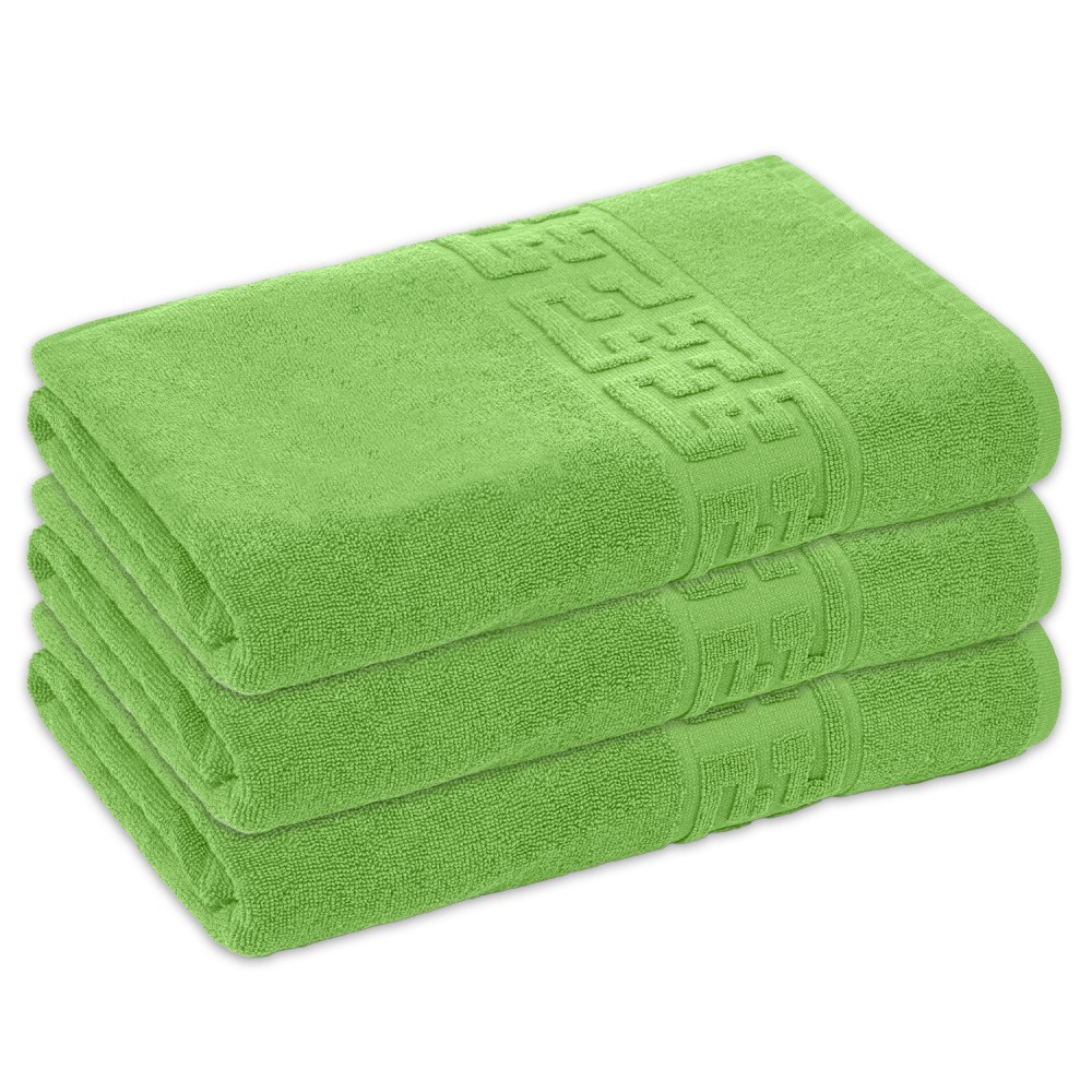 Set 3 Prosoape de Baie si de Fata ,500g/m², model Grecesc, bumbac 100%, 70×130,Verde, PRO-77