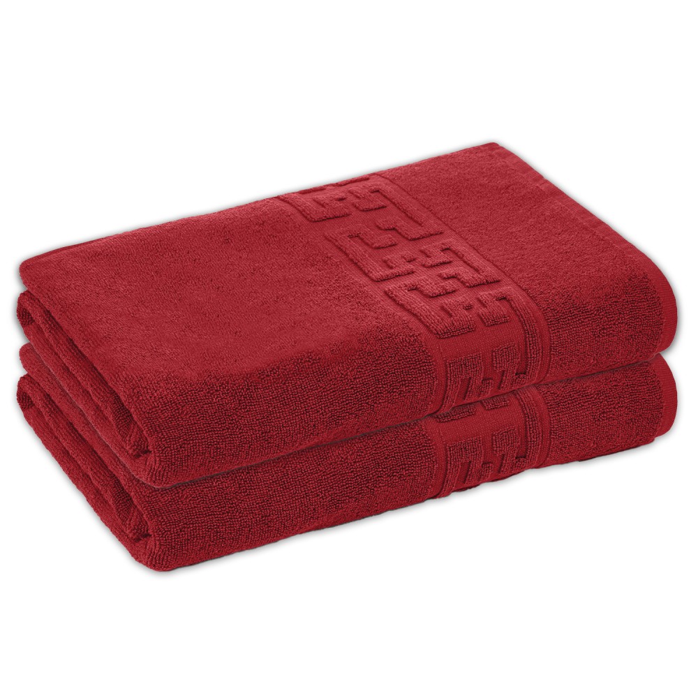 Set 2 Prosoape de Baie si de Fata ,500g/m², model Grecesc, bumbac 100%, 80×160,Rosu, PRO-78
