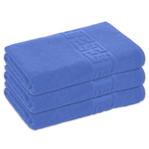 Set 3 Prosoape de Baie si de Fata ,500g/m², model Grecesc, bumbac 100%, 70×130,Albastru Deschis, PRO-79
