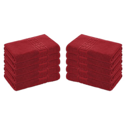 Set 10 Prosoape de Baie si de Fata ,500g/m², model Grecesc, bumbac 100%, 30×50 cm, Rosu, PRO-82