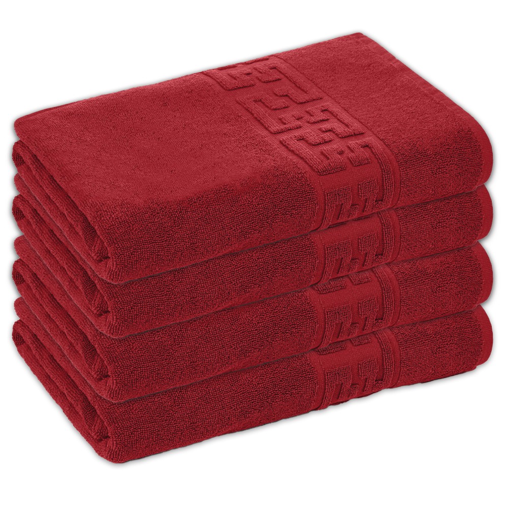 Set 4 Prosoape de Baie si de Fata ,500g/m², model Grecesc, bumbac 100%, 50×90cm,Rosu, PRO-83