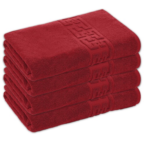 Set 4 Prosoape de Baie si de Fata ,500g/m², model Grecesc, bumbac 100%, 50×90cm,Rosu, PRO-83