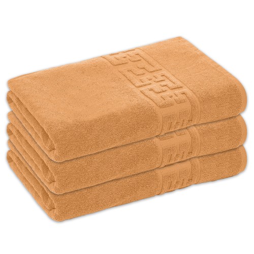 Set 3 Prosoape de Baie si de Fata ,500g/m², model Grecesc, bumbac 100%, 70×130,Coral, PRO-84