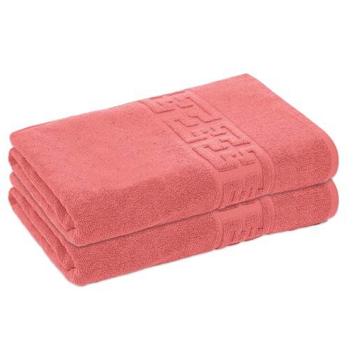 Set 2 Prosoape de Baie si de Fata ,500g/m², model Grecesc, bumbac 100%, 80×160,Roz, PRO-85