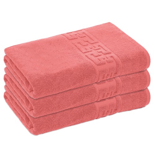 Set 3 Prosoape de Baie si de Fata ,500g/m², model Grecesc, bumbac 100%, 70×130,Roz, PRO-87