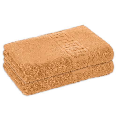 Set 2 Prosoape de Baie si de Fata ,500g/m², model Grecesc, bumbac 100%, 80×160,Coral, PRO-88