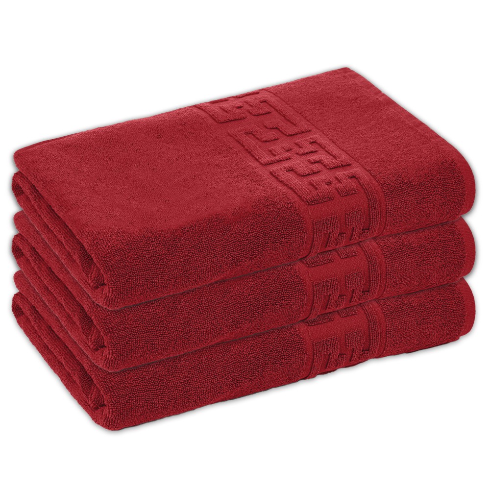 Set 3 Prosoape de Baie si de Fata ,500g/m², model Grecesc, bumbac 100%, 70×130,Rosu, PRO-90