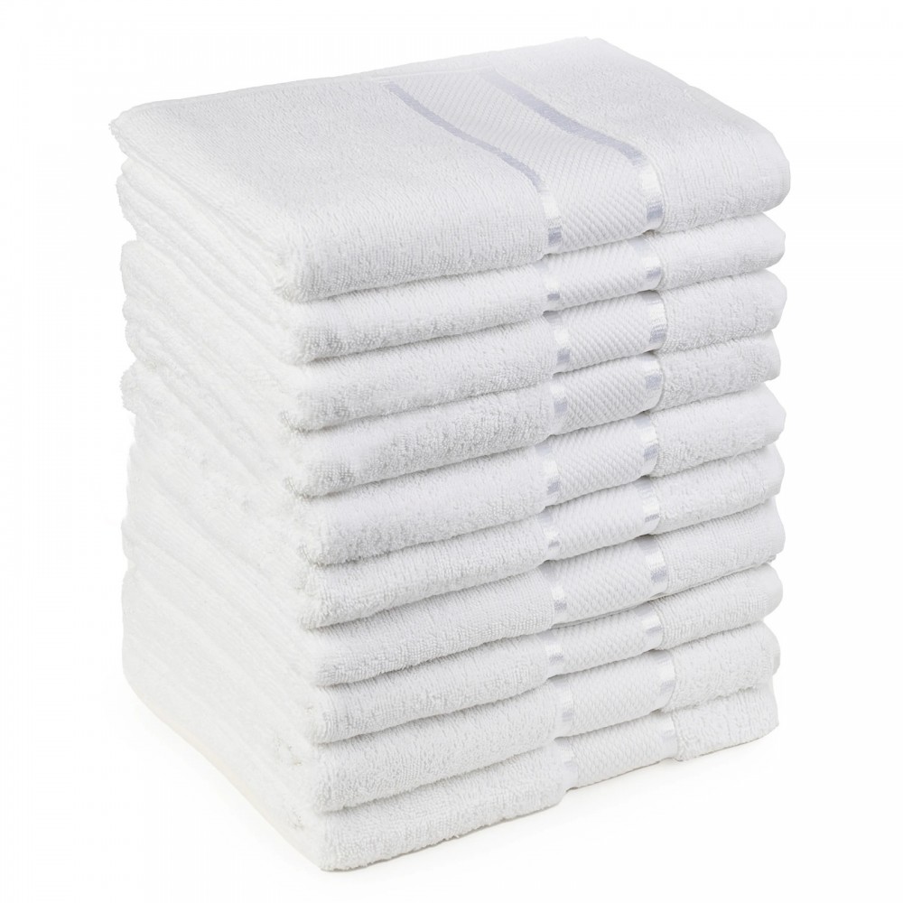 Set 10 prosoape de baie 50x90 cm, 400g/m² cu fir dublu, Bumbac 100%, Alb, POS-1