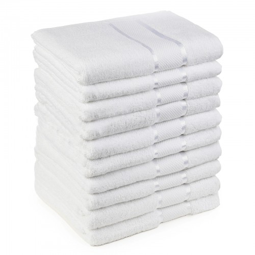 Set 10 prosoape de baie 50x90 cm, 400g/m² cu fir dublu, Bumbac 100%, Alb, POS-1