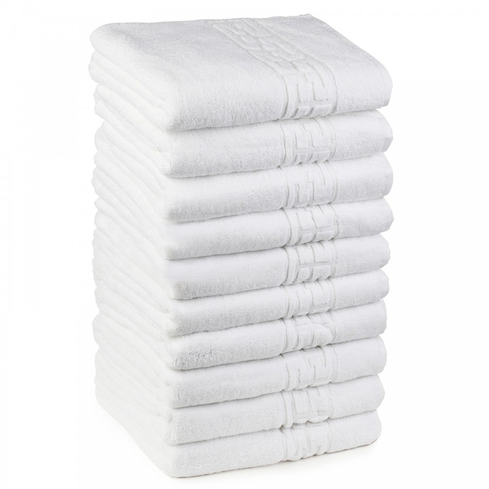 Set 10 prosoape de baie 50x90 cm, 620g/m² cu fir dublu, Bumbac 100%, Alb, POS-2