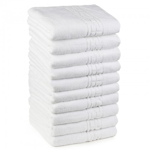 Set 10 prosoape de baie 50x90 cm, 620g/m² cu fir dublu, Bumbac 100%, Alb, POS-2