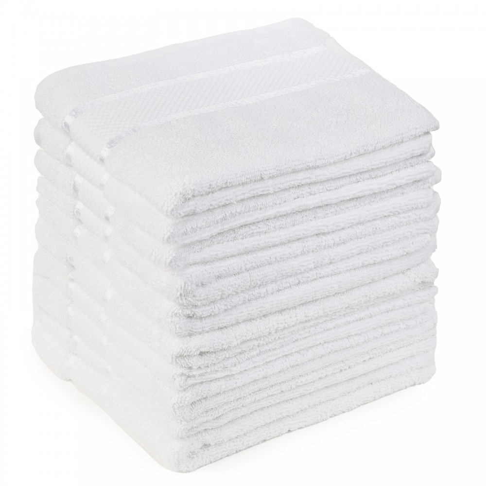 Set 10 prosoape de baie lux, 400g/m² cu fir dublu, 70 x 130 cm, Alb, 100% bumbac, POS-4