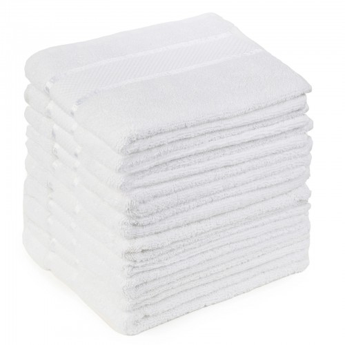 Set 10 prosoape de baie lux, 400g/m² cu fir dublu, 70 x 130 cm, Alb, 100% bumbac, POS-4