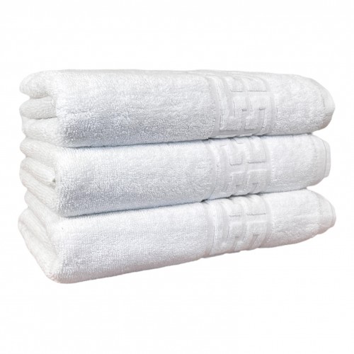 Set 3 prosoape de baie lux Greek, 550g/m² cu fir dublu, ALB, 100% Bumbac, 50x90cm, POS-6