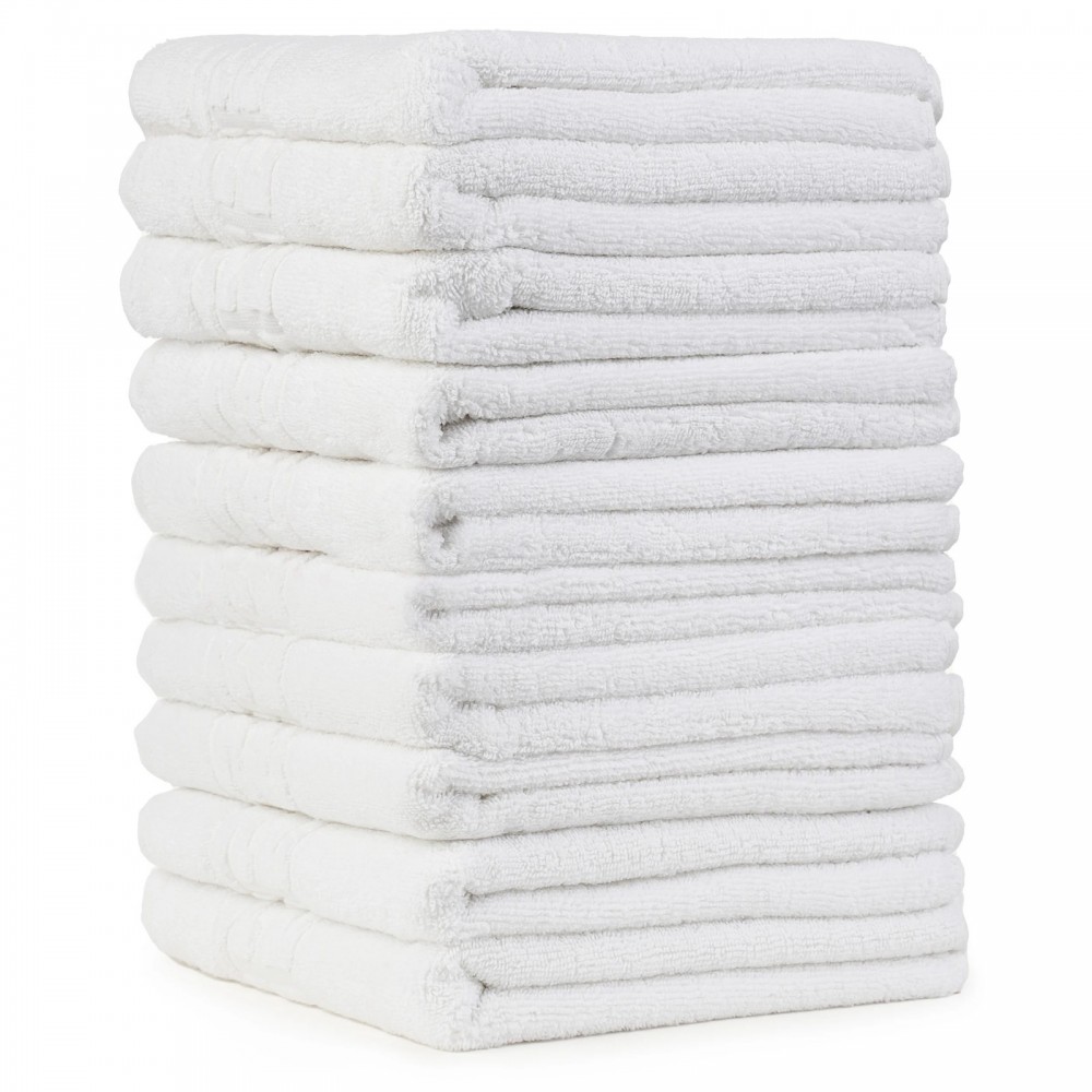 Set 10 prosoape de baie lux, tip hotelier 500g/m² cu fir dublu, 70 x 130 cm, ALB, 100% bumbac, POS-7
