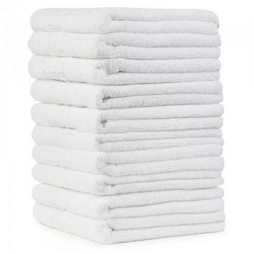 Set 10 prosoape de baie lux, tip hotelier 500g/m² cu fir dublu, 70 x 130 cm, ALB, 100% bumbac, POS-7