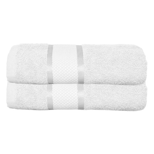 Set 2 prosoape de baie lux, cu Linii, 400g/m², 70x130 cm, ALB, 100% Bumbac, POS-10