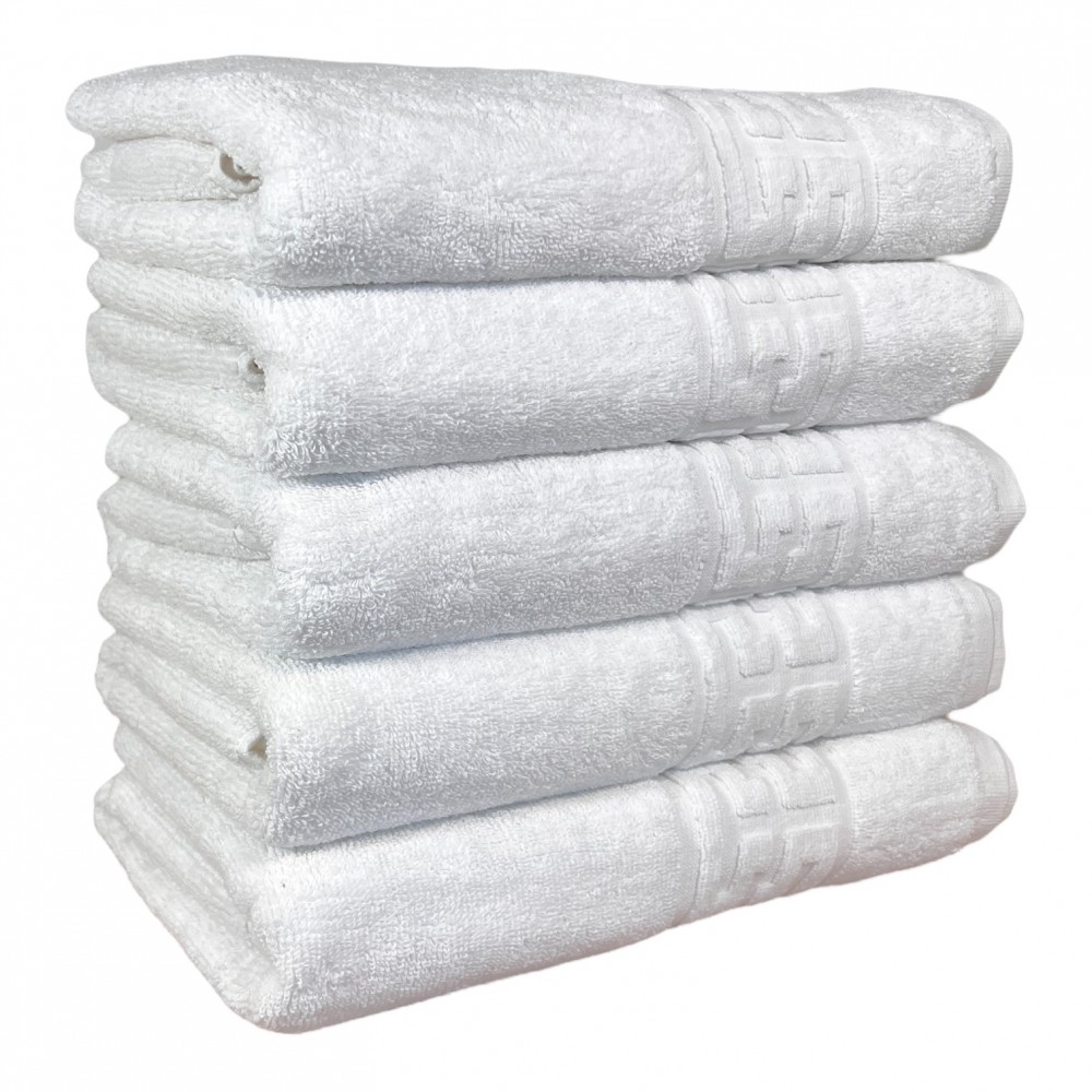 Set 5 prosoape de baie lux, Greek 550g/m² cu fir dublu, 50x90 cm, ALB, 100% bumbac, POS-12