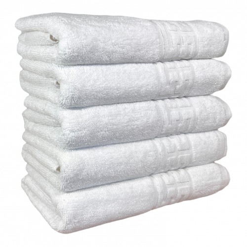 Set 5 prosoape de baie lux, Greek 550g/m² cu fir dublu, 50x90 cm, ALB, 100% bumbac, POS-12