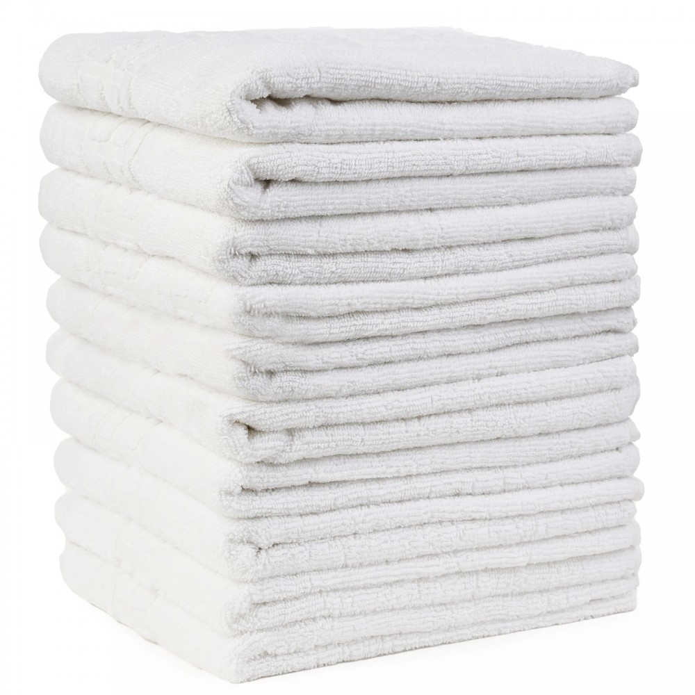 Set 10 prosoape de baie lux, tip hotelier 500g/m² cu fir dublu, 50x90 cm, ALB, 100% bumbac, POS-14