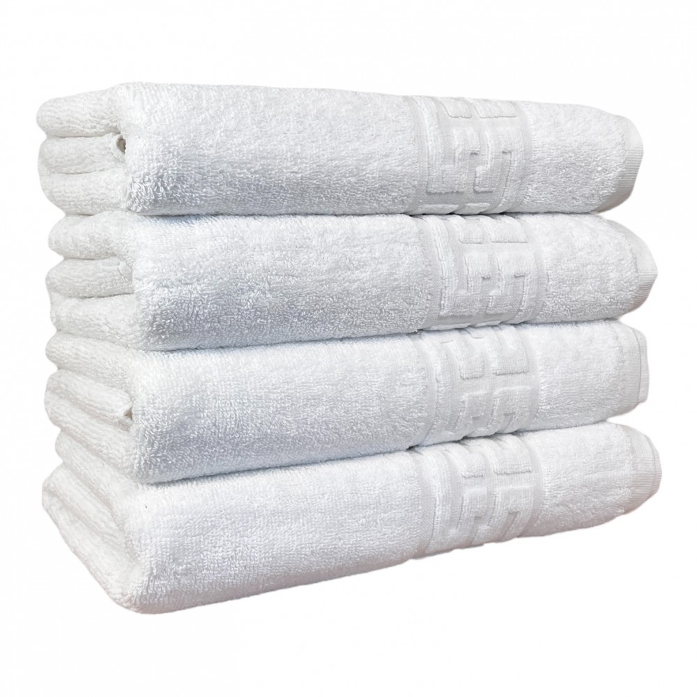 Set 4 prosoape de baie lux, Greek 550g/m² cu fir dublu, 30x50 cm, ALB, 100% bumbac, POS-16