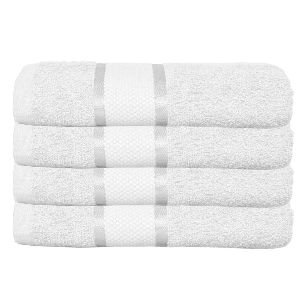 Set 4 prosoape de baie lux, cu Linii, 400g/m², 50x90 cm, ALB, 100% Bumbac, POS-19