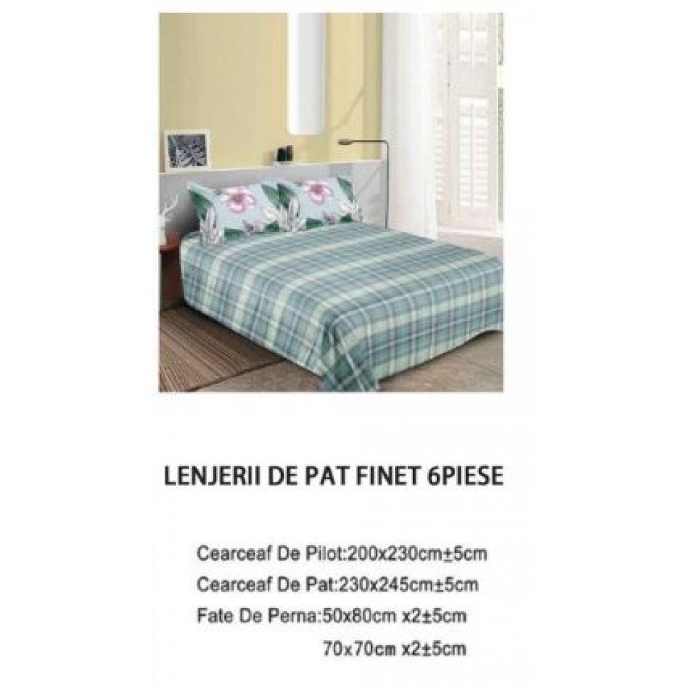 Lenjerie de pat dublu Din Finet, 6 piese, Pentru pat de 2 persoane, 230x245cm, BN-03