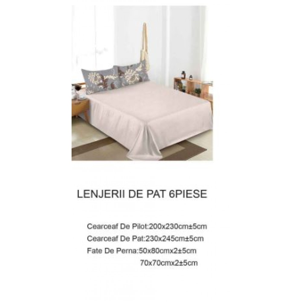 Lenjerie de pat dublu Din Finet, 6 piese, Pentru pat de 2 persoane, 230x245cm, BN-39