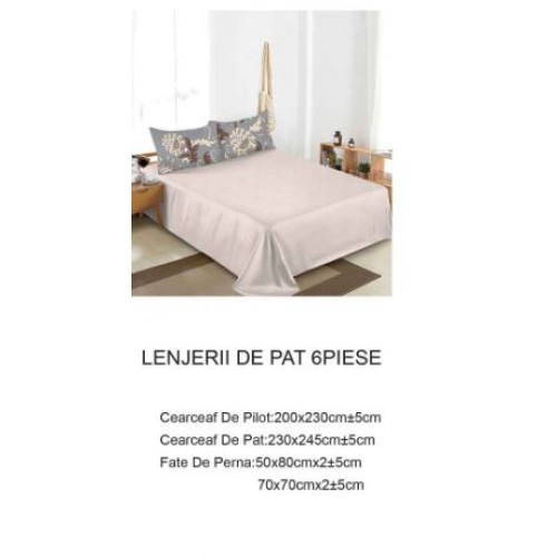 Lenjerie de pat dublu Din Finet, 6 piese, Pentru pat de 2 persoane, 230x245cm, BN-39