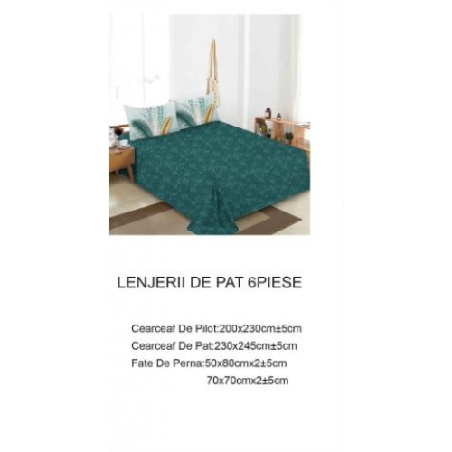 Lenjerie de pat dublu Din Finet, 6 piese, Pentru pat de 2 persoane, 230x245cm, BN-42