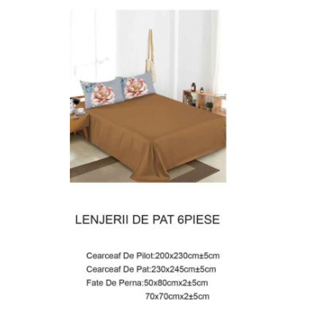 Lenjerie de pat dublu Din Finet, 6 piese, Pentru pat de 2 persoane, 230x245cm, BN-45
