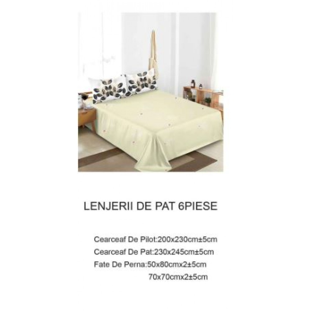 Lenjerie de pat dublu Din Finet, 6 piese, Pentru pat de 2 persoane, 230x245cm, BN-48