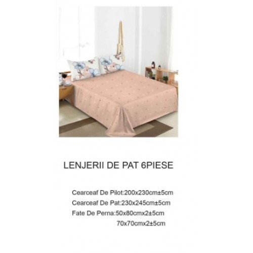 Lenjerie de pat dublu Din Finet, 6 piese, Pentru pat de 2 persoane, 230x245cm, BN-53