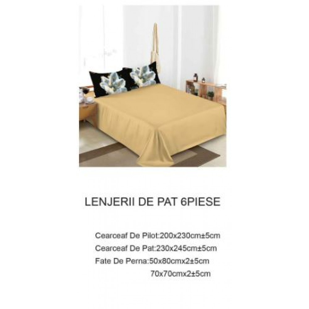Lenjerie de pat dublu Din Finet, 6 piese, Pentru pat de 2 persoane, 230x245cm, BN-61
