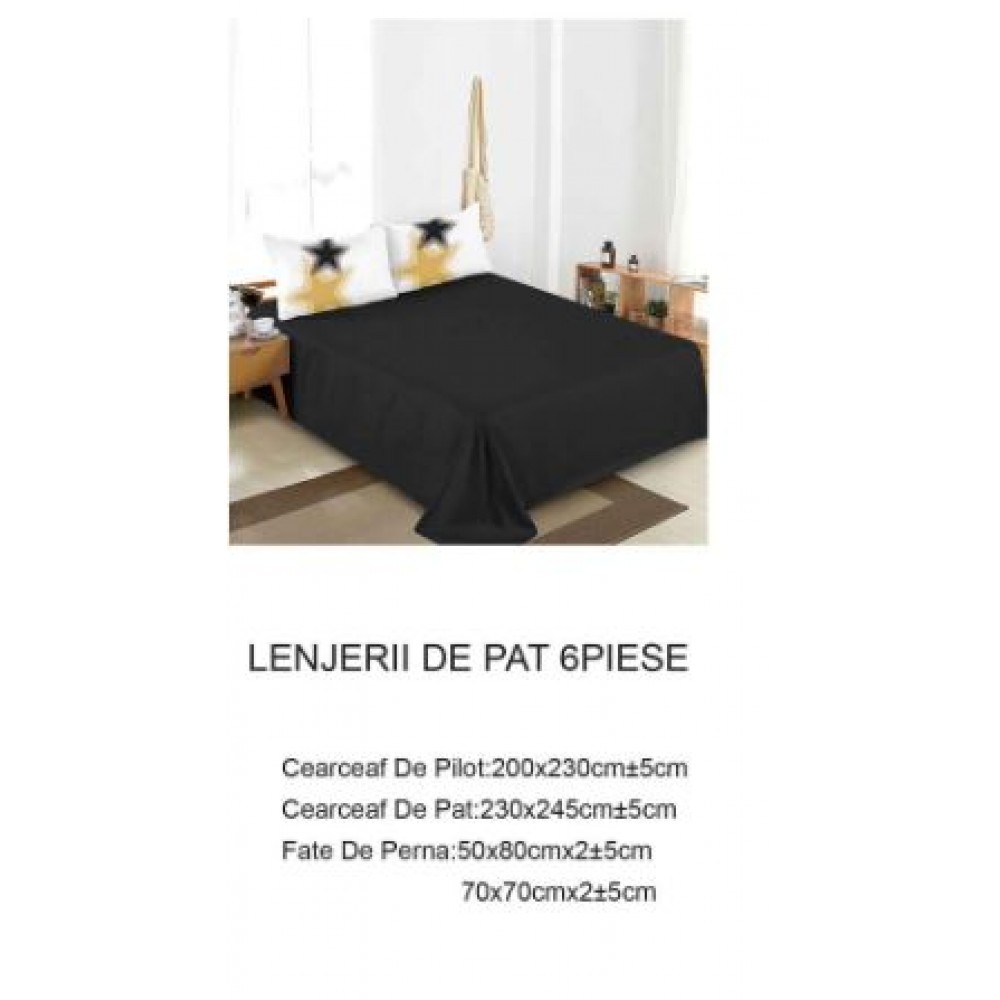 Lenjerie de pat dublu Din Finet, 6 piese, Pentru pat de 2 persoane, 230x245cm, BN-62
