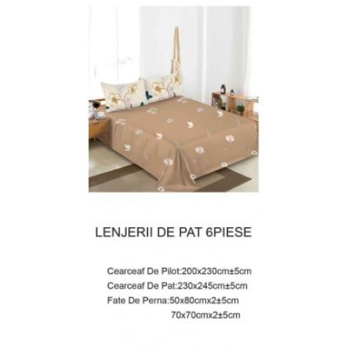 Lenjerie de pat dublu Din Finet, 6 piese, Pentru pat de 2 persoane, 230x245cm, BN-64