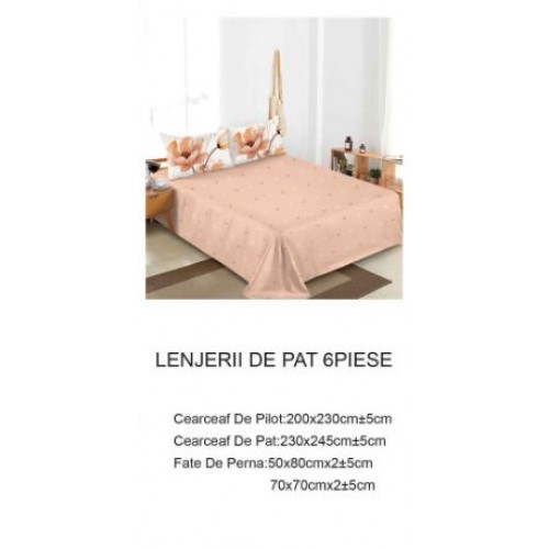 Lenjerie de pat dublu Din Finet, 6 piese, Pentru pat de 2 persoane, 230x245cm, BN-67
