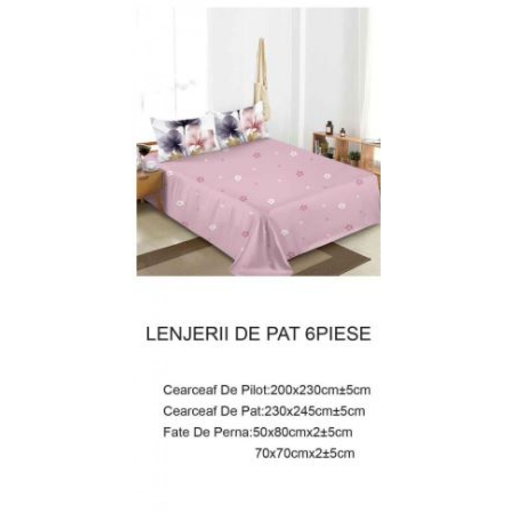 Lenjerie de pat dublu Din Finet, 6 piese, Pentru pat de 2 persoane, 230x245cm, BN-69