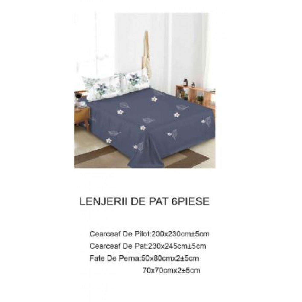 Lenjerie de pat dublu Din Finet, 6 piese, Pentru pat de 2 persoane, 230x245cm, BN-70