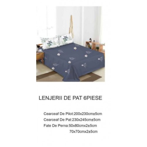 Lenjerie de pat dublu Din Finet, 6 piese, Pentru pat de 2 persoane, 230x245cm, BN-70