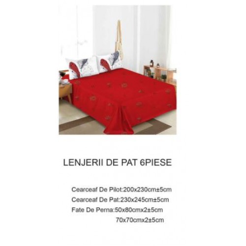 Lenjerie de pat dublu Din Finet, 6 piese, Pentru pat de 2 persoane, 230x245cm, BN-71
