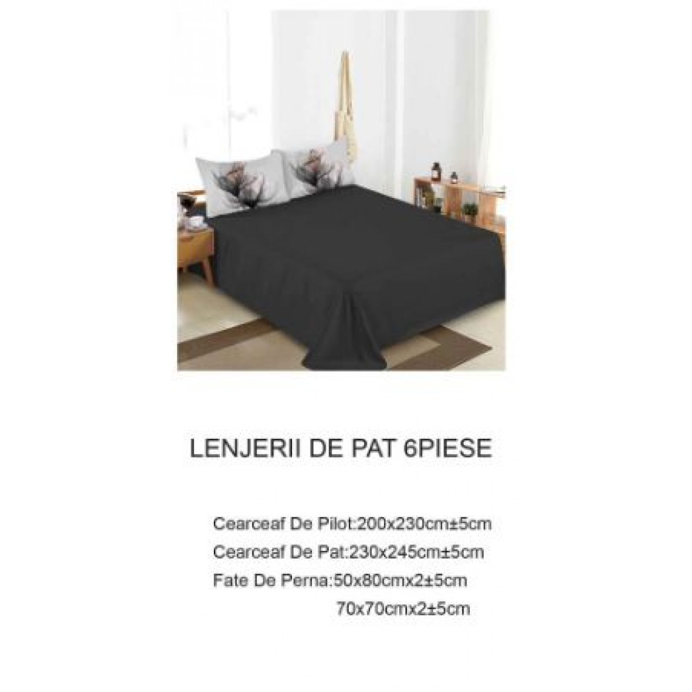Lenjerie de pat dublu Din Finet, 6 piese, Pentru pat de 2 persoane, 230x245cm, BN-72