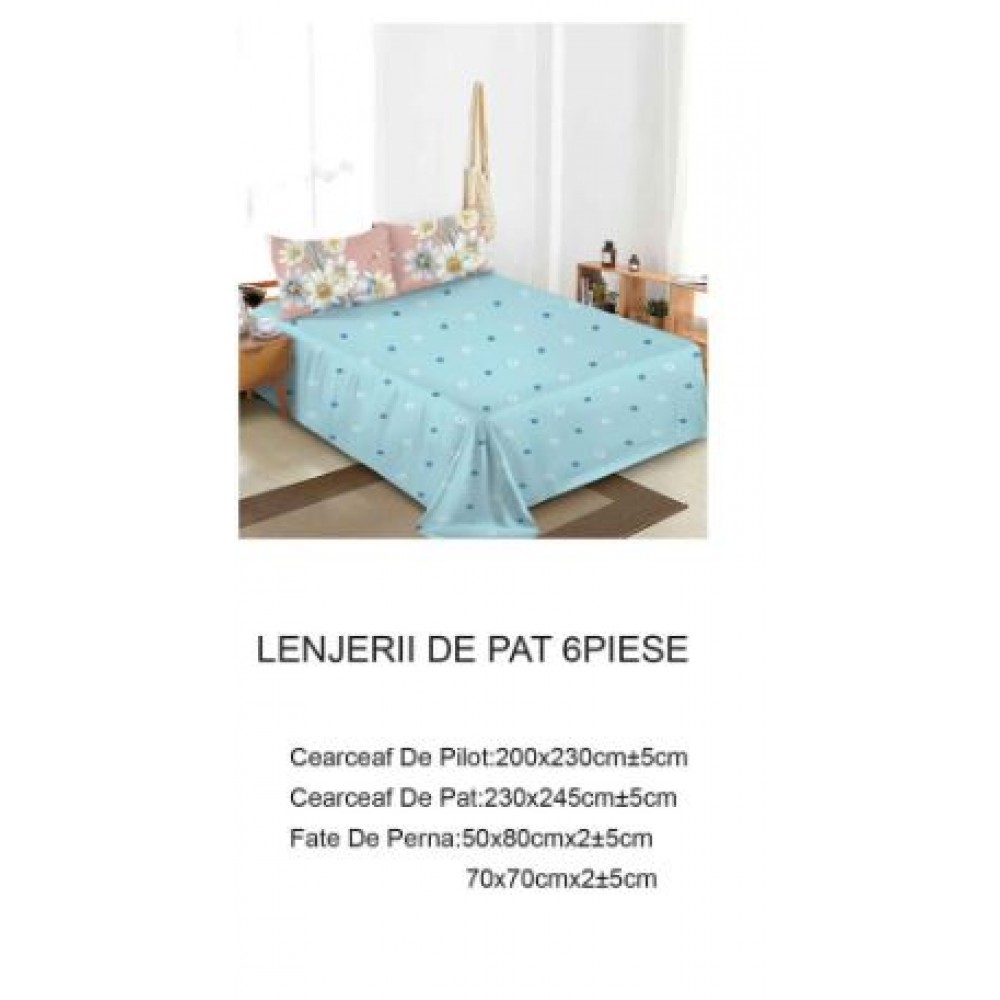 Lenjerie de pat dublu Din Finet, 6 piese, Pentru pat de 2 persoane, 230x245cm, BN-73