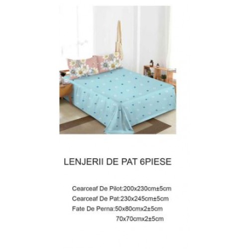 Lenjerie de pat dublu Din Finet, 6 piese, Pentru pat de 2 persoane, 230x245cm, BN-73