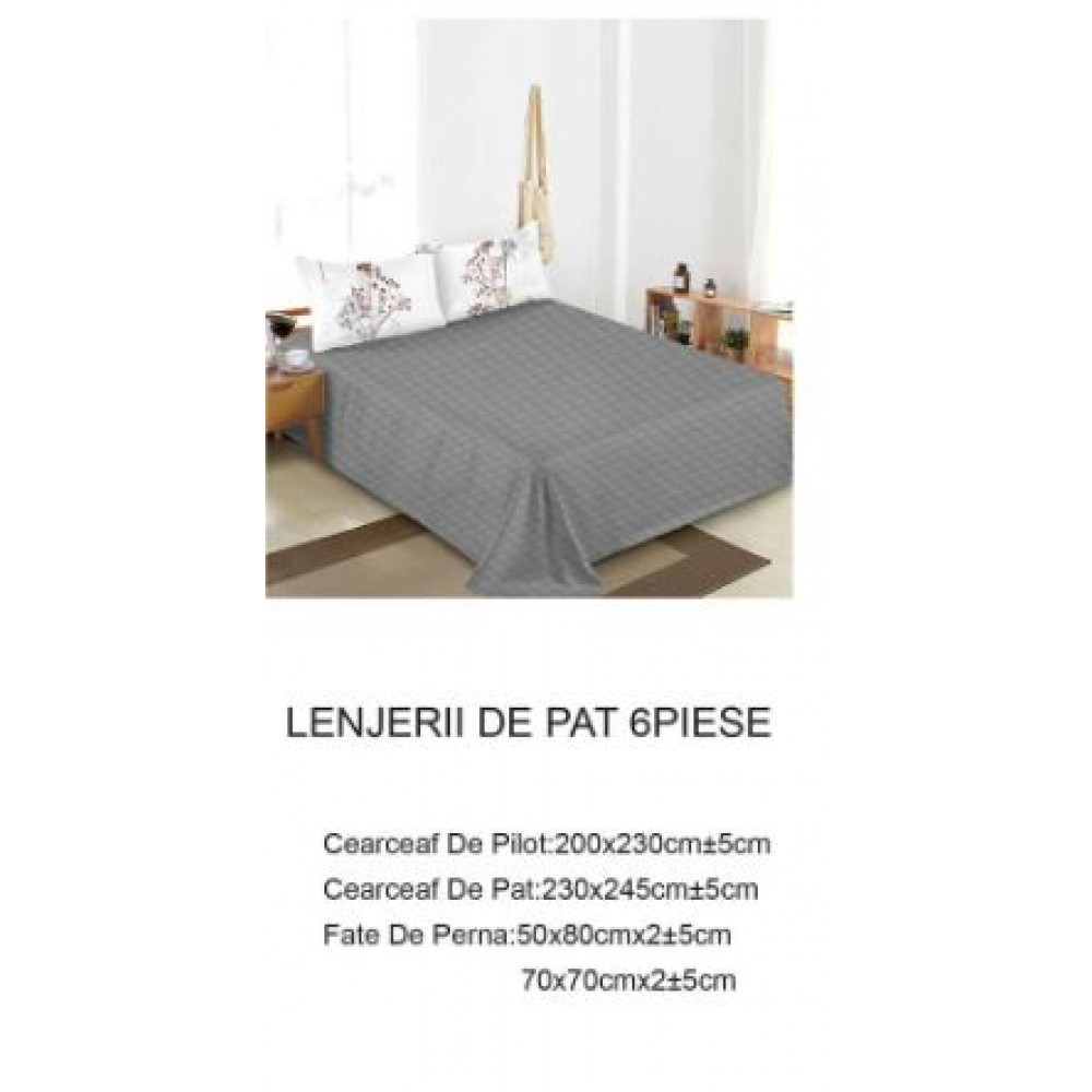 Lenjerie de pat dublu Din Finet, 6 piese, Pentru pat de 2 persoane, 230x245cm, BN-76