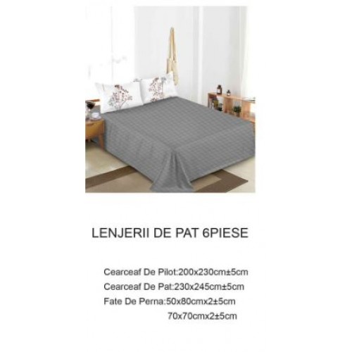 Lenjerie de pat dublu Din Finet, 6 piese, Pentru pat de 2 persoane, 230x245cm, BN-76