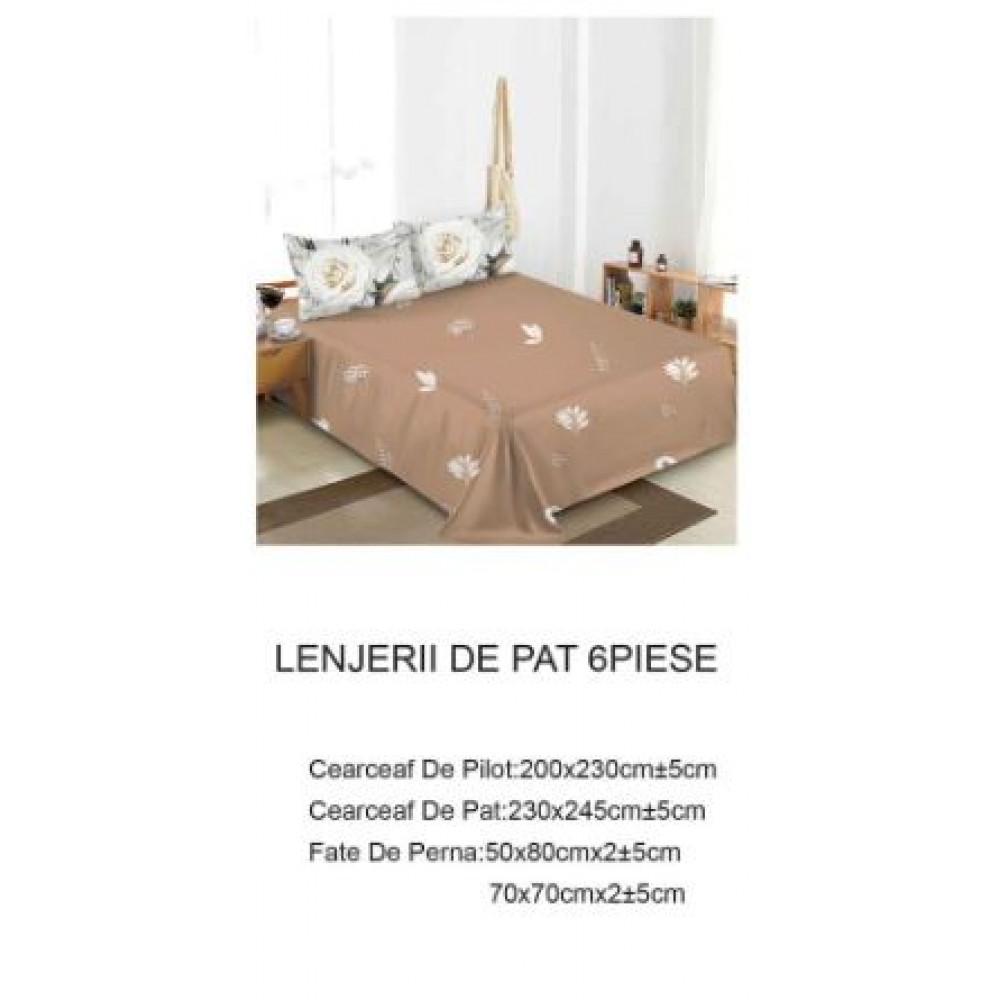 Lenjerie de pat dublu Din Finet, 6 piese, Pentru pat de 2 persoane, 230x245cm, BN-78