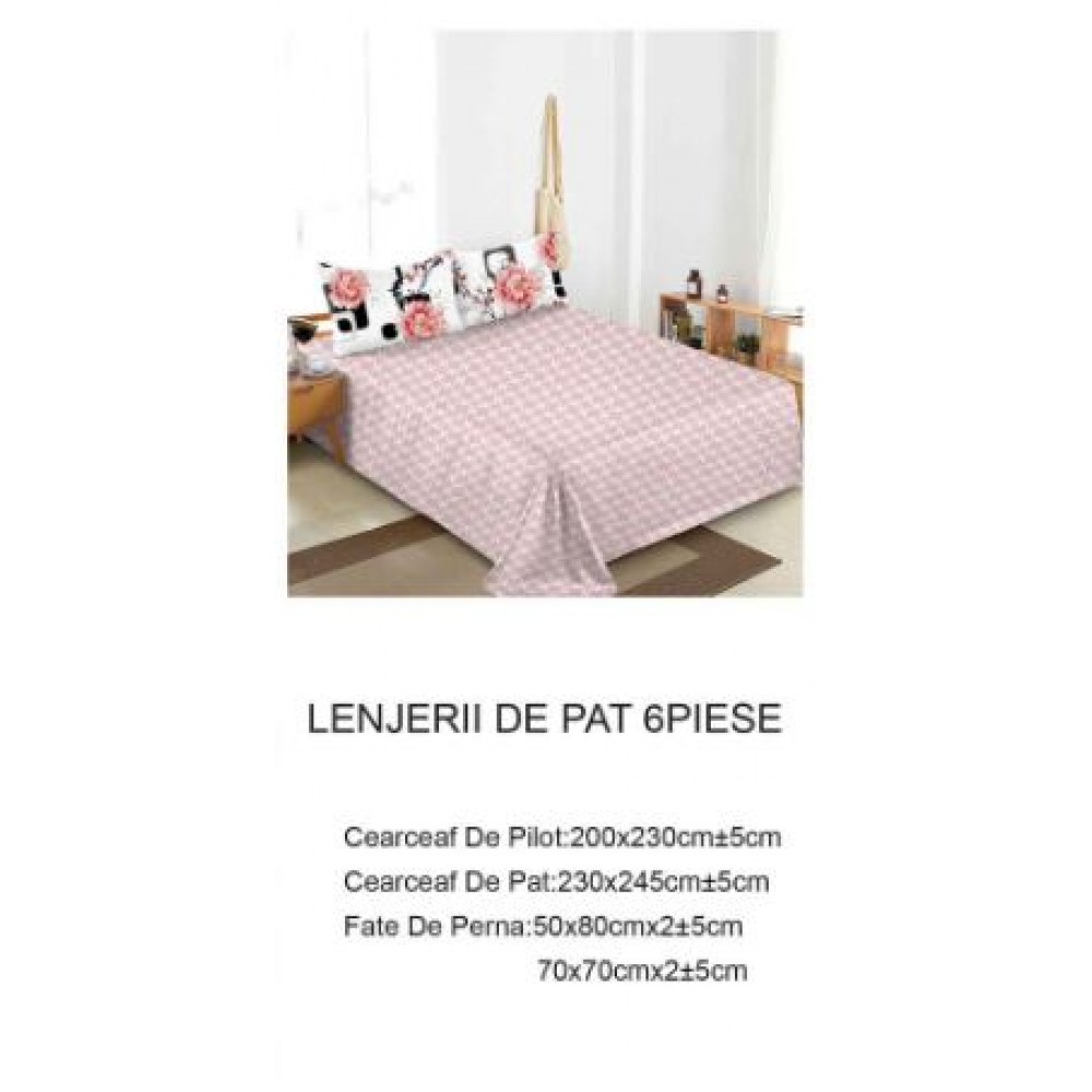 Lenjerie de pat dublu Din Finet, 6 piese, Pentru pat de 2 persoane, 230x245cm, BN-80