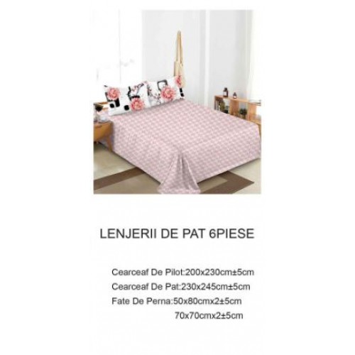 Lenjerie de pat dublu Din Finet, 6 piese, Pentru pat de 2 persoane, 230x245cm, BN-80